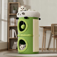 Panda style cat climbing frame, wear-resistant sisal grab pole, multifunctional pet cat nest