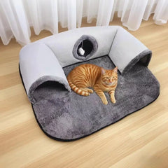 Three in one cat tunnel bed, warm and fluffy pet game mat, cave bed, anti slip base, suitable for small and medium-sized cats