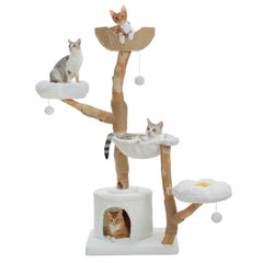 Large cat tree tower with sisal grabbing column, willow basket bed, flower cat apartment