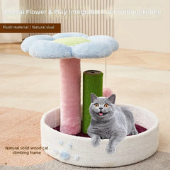 Cat Tree Small Space Saving, Cat Condo with Scratching Post, Flower Design Sisal Rope Climbing Frame for Kittens and Cats
