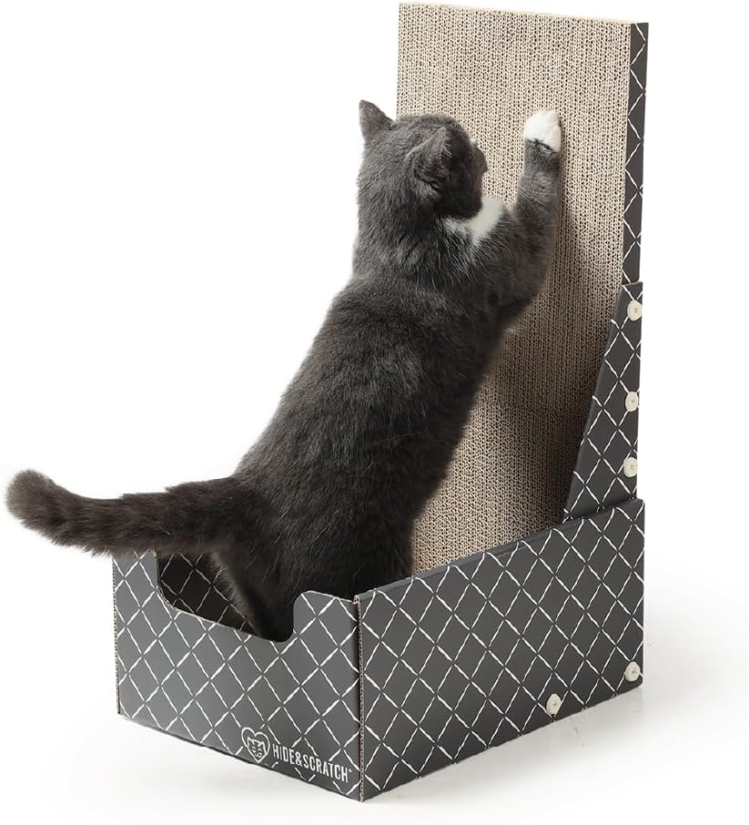 Hidden Scratch Cardboard Cat Scratch Box and Bed - Dark Grey Diamond