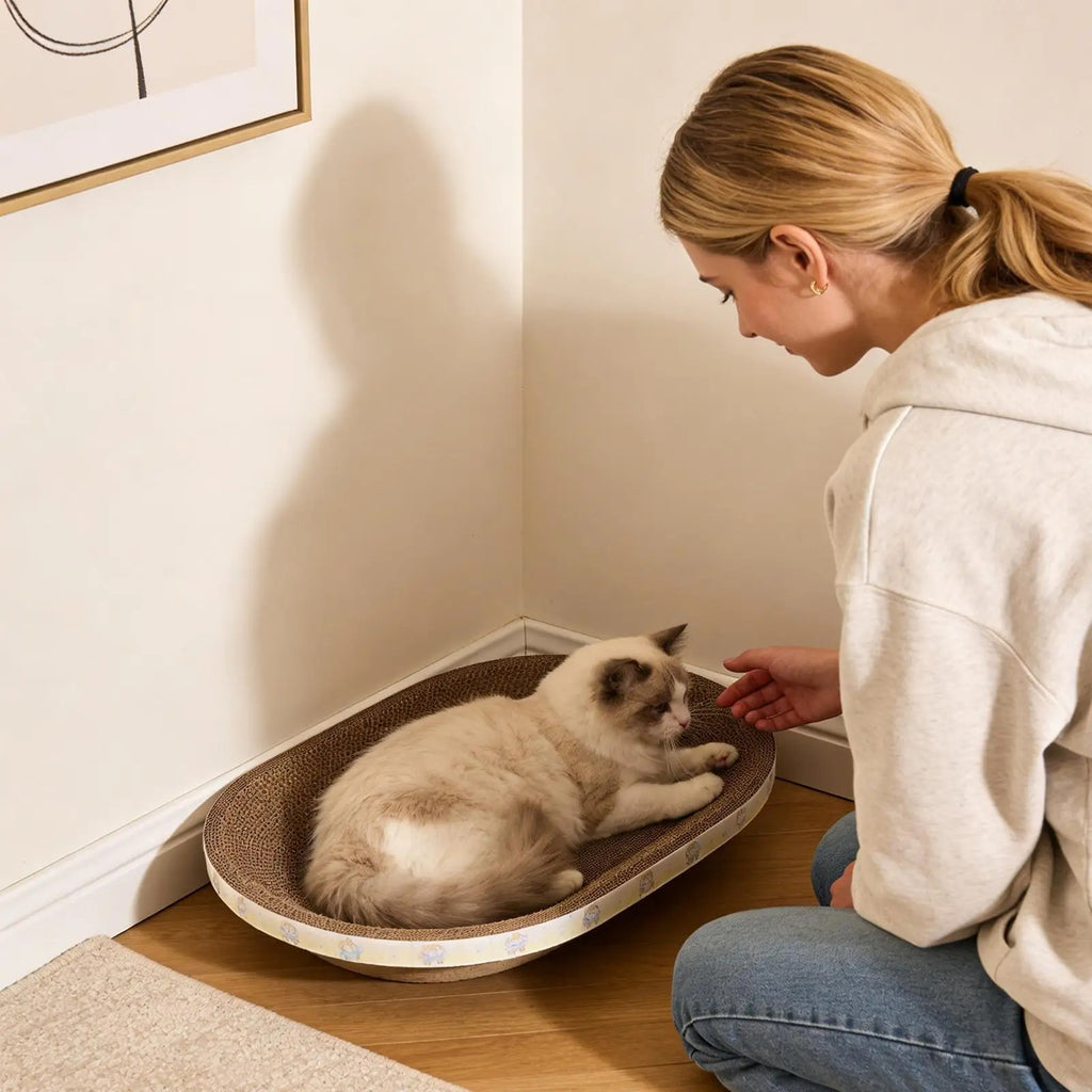 Cat scratch board oval nest