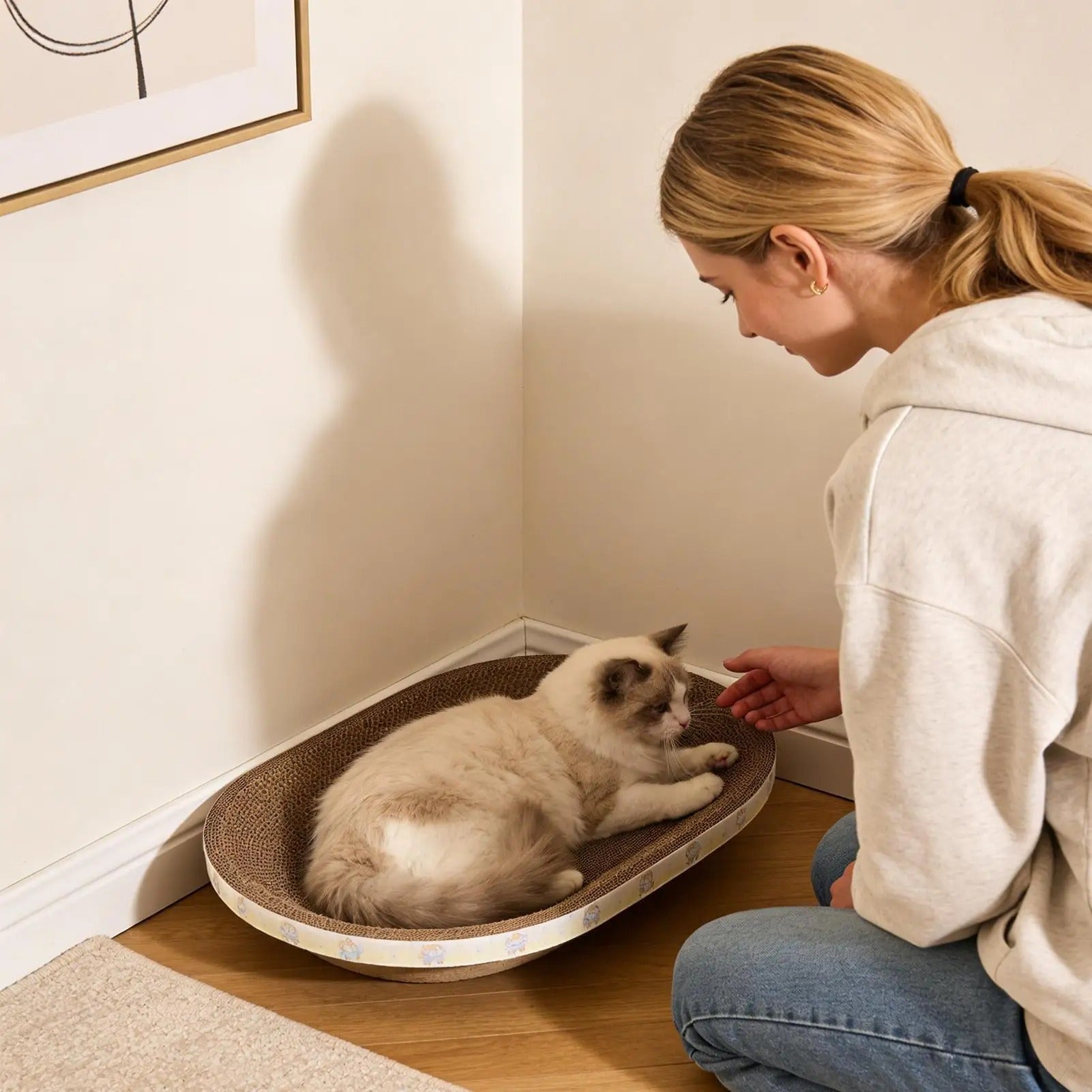 Cat scratch board oval nest