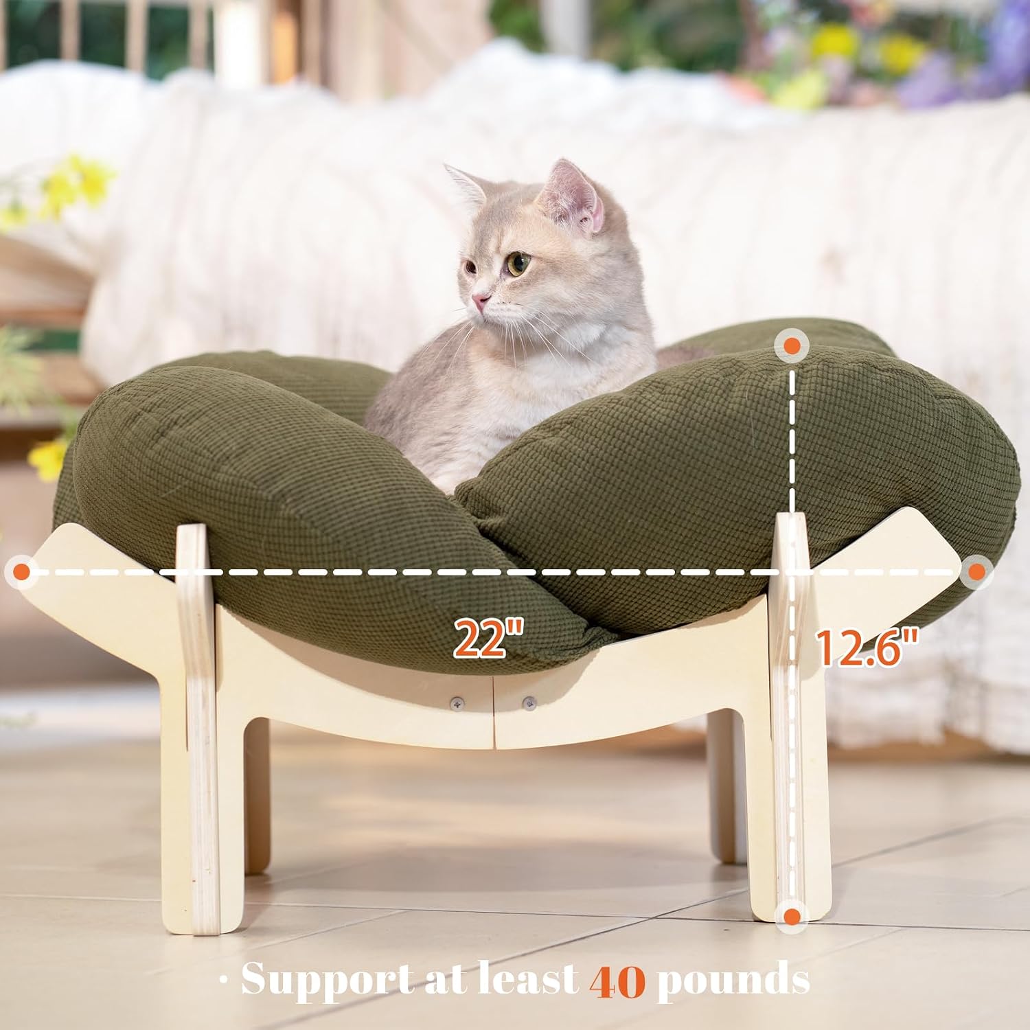 Pet elevated cat bed wooden cushion fluffy pet sofa indoor cat elevated bed