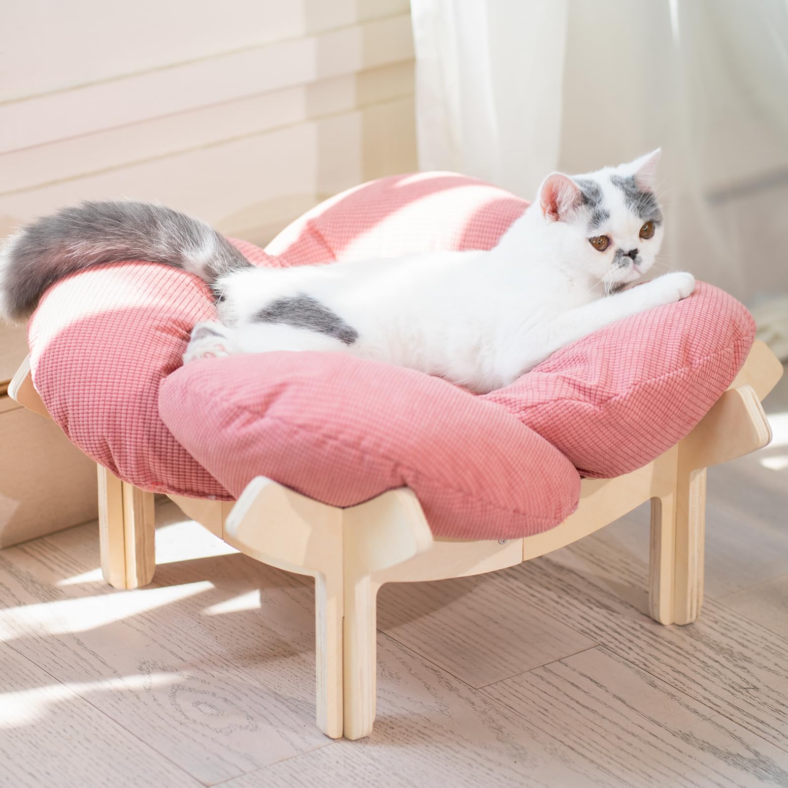 Pet elevated cat bed wooden cushion fluffy pet sofa indoor cat elevated bed