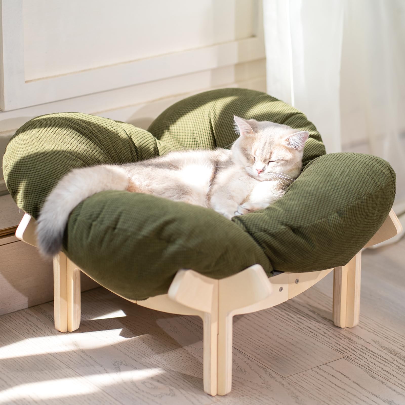 Pet elevated cat bed wooden cushion fluffy pet sofa indoor cat elevated bed
