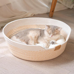 Pet cat bed basket with cushion