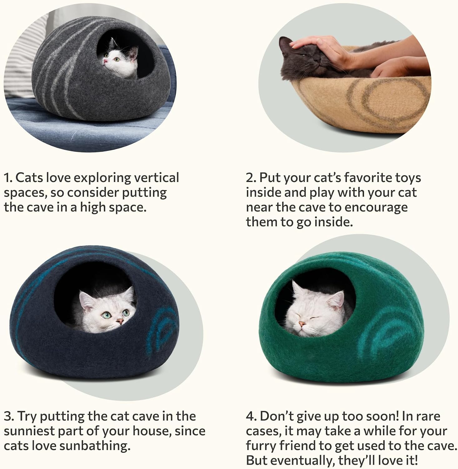 Cat Hole - Premium Felt Cat Bed Fence for Indoor Cats, Handmade Merino Wool (Light Grey, Medium)