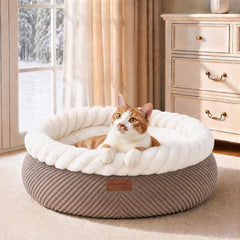 Cat bed, soothing donut cat bed, plush faux fur and corduroy kitten bed