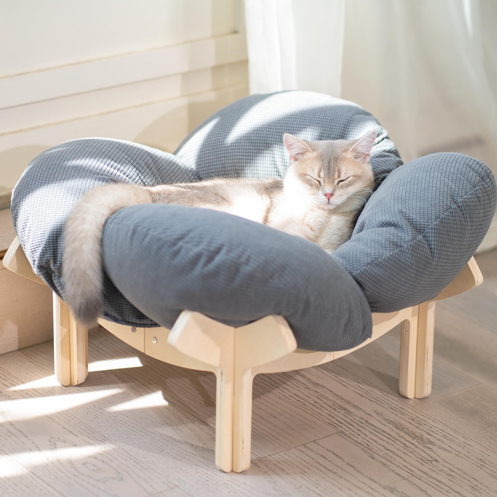 Pet elevated cat bed wooden cushion fluffy pet sofa indoor cat elevated bed