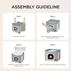 Cat house bed, suitable for indoor cats, equipped with fluffy balls and scratch pads, gray | 16.5x16.5x13 inches