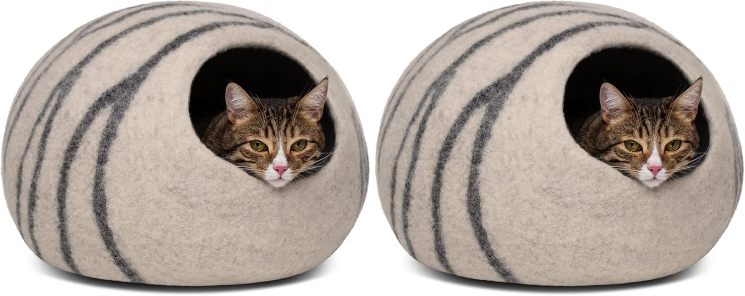 Cat Hole - Premium Felt Cat Bed Fence for Indoor Cats, Handmade Merino Wool (Light Grey, Medium)