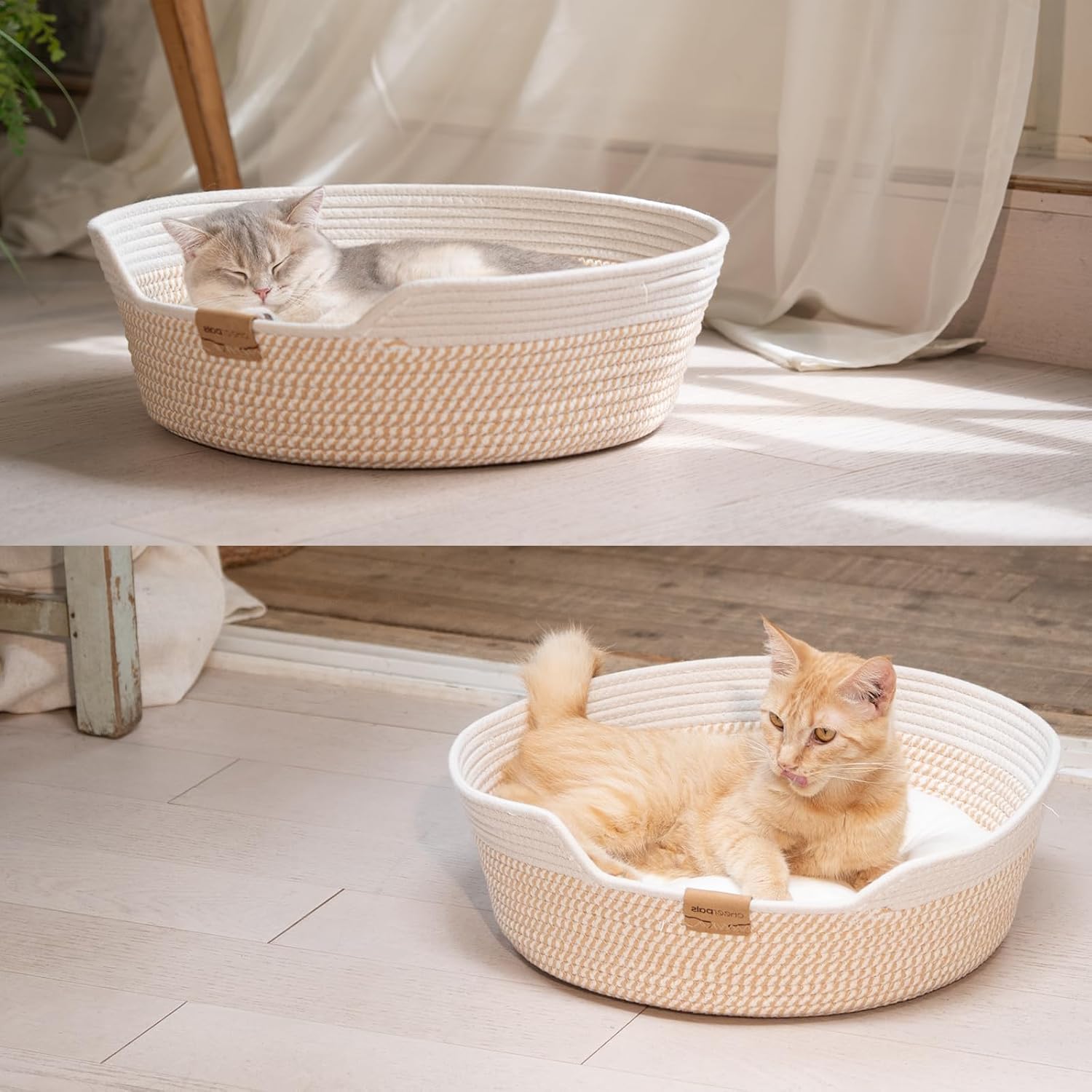 Pet cat bed basket with cushion