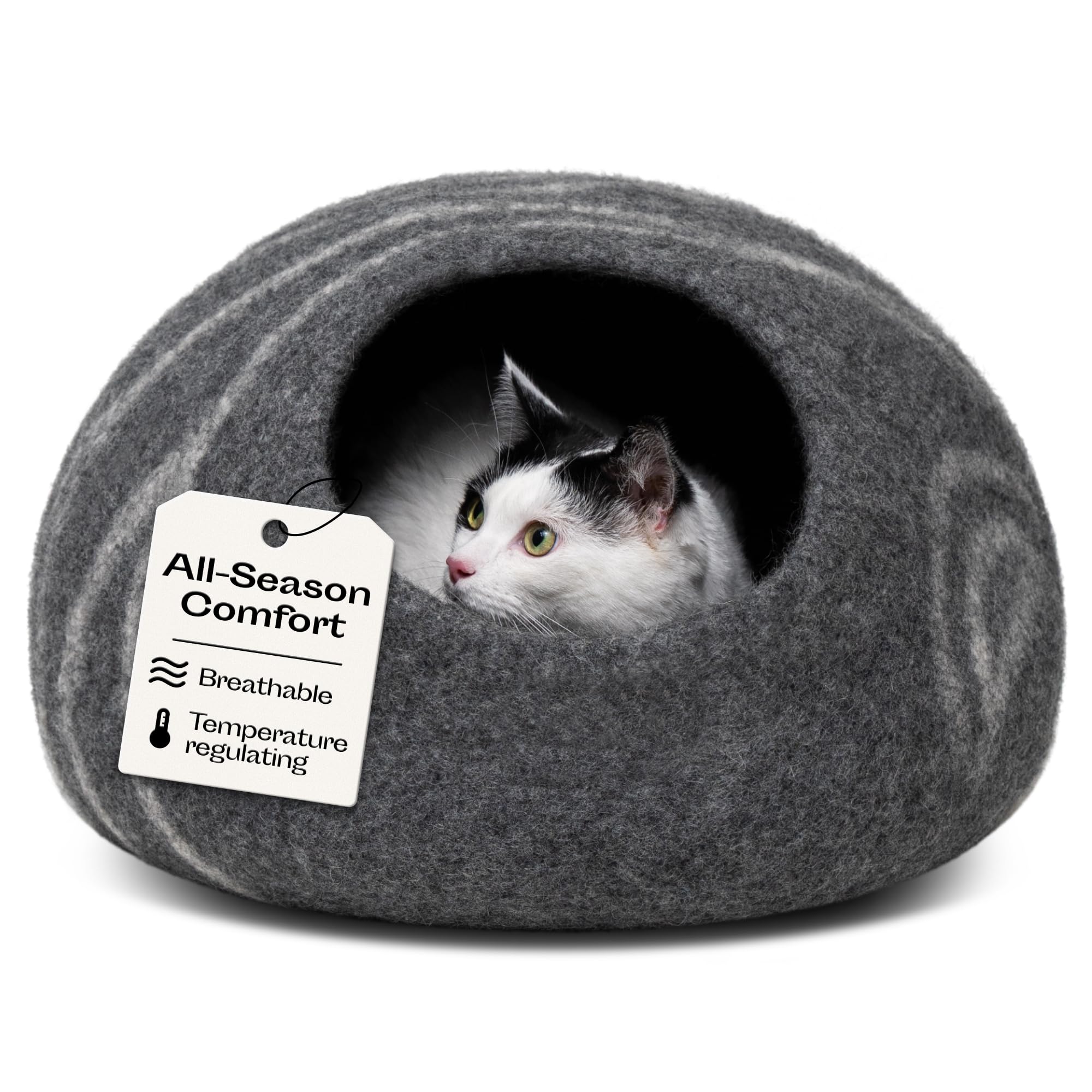 Cat Hole - Premium Felt Cat Bed Fence for Indoor Cats, Handmade Merino Wool (Light Grey, Medium)