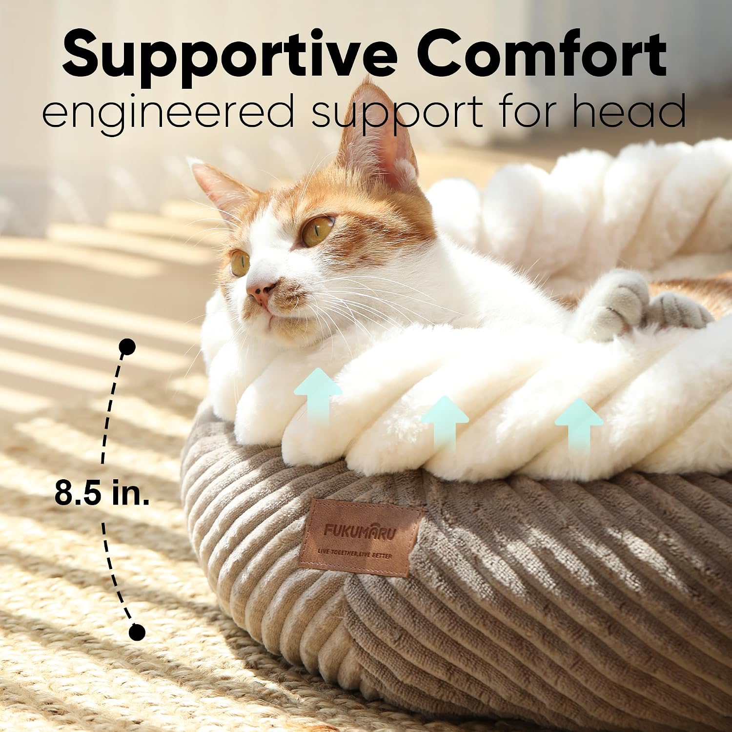 Cat bed, soothing donut cat bed, plush faux fur and corduroy kitten bed
