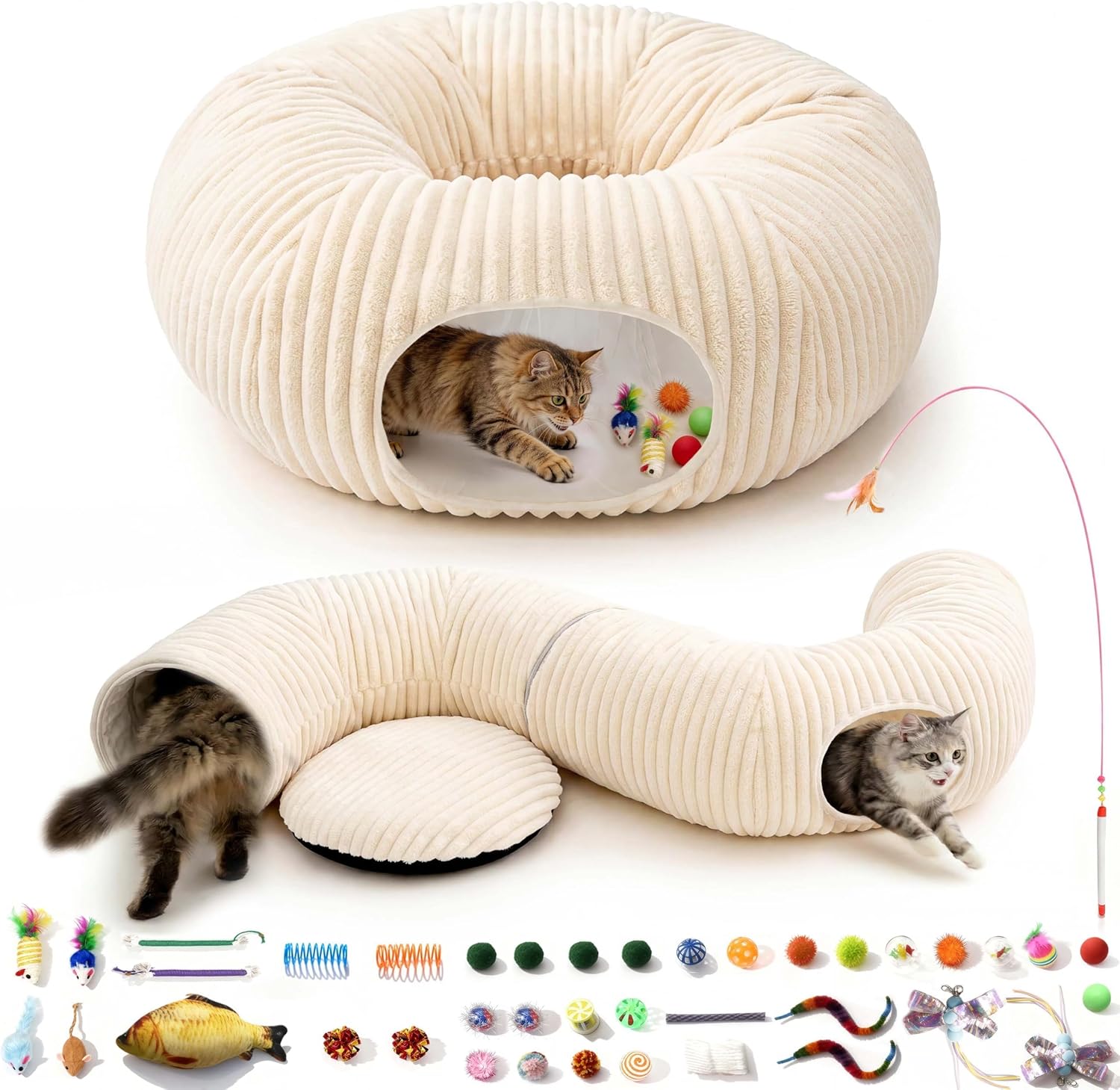 Cat tunnel bed with 40 interactive cat toys, cat tube, and indoor cat toys