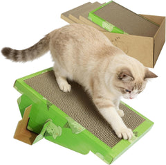 3-piece cardboard cat catcher with box, reversible slope grass catching mat