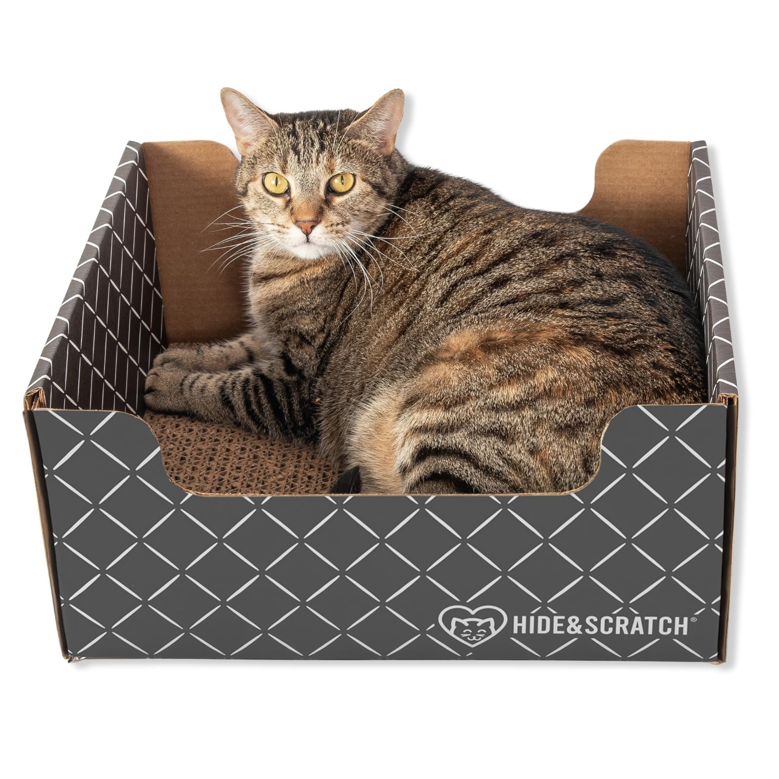 Hidden Scratch Cardboard Cat Scratch Box and Bed - Dark Grey Diamond