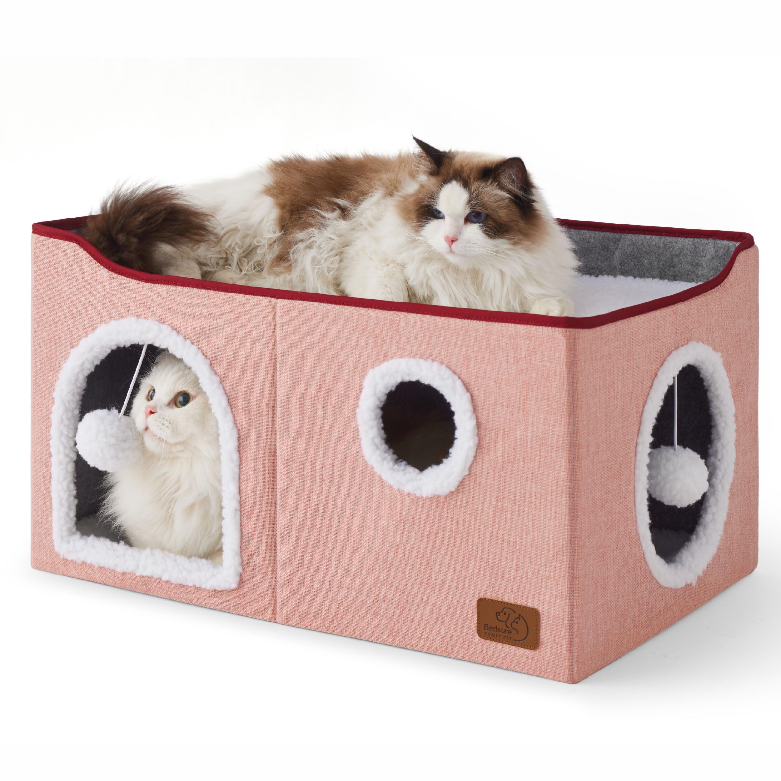 Cat house bed, suitable for indoor cats, equipped with fluffy balls and scratch pads, gray | 16.5x16.5x13 inches