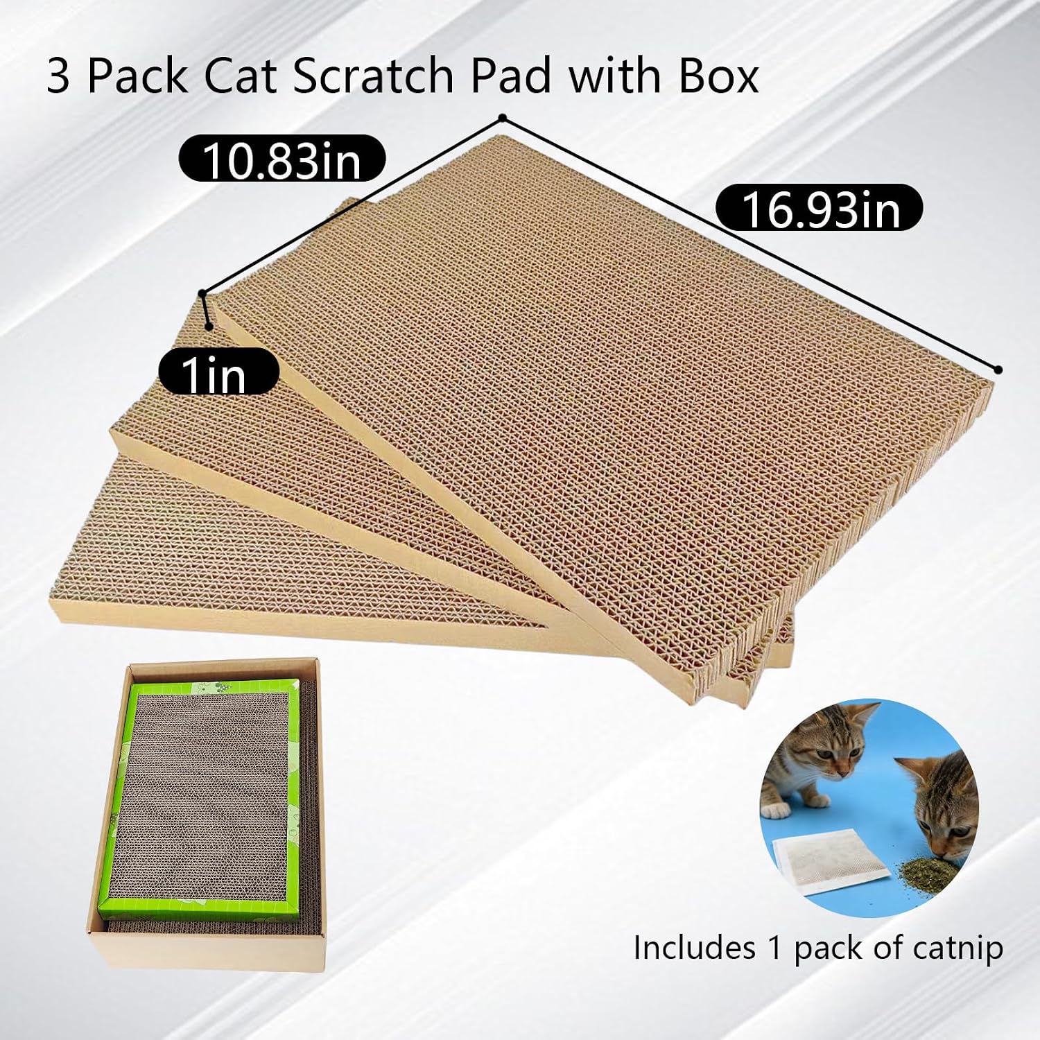 3-piece cardboard cat catcher with box, reversible slope grass catching mat