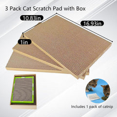 3-piece cardboard cat catcher with box, reversible slope grass catching mat