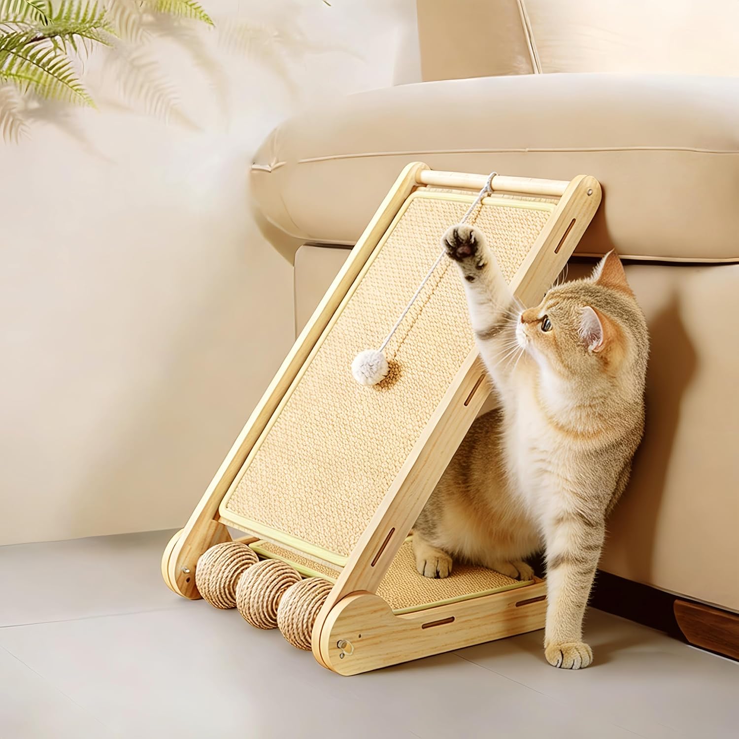 3-piece cardboard cat catcher with box, reversible slope grass catching mat