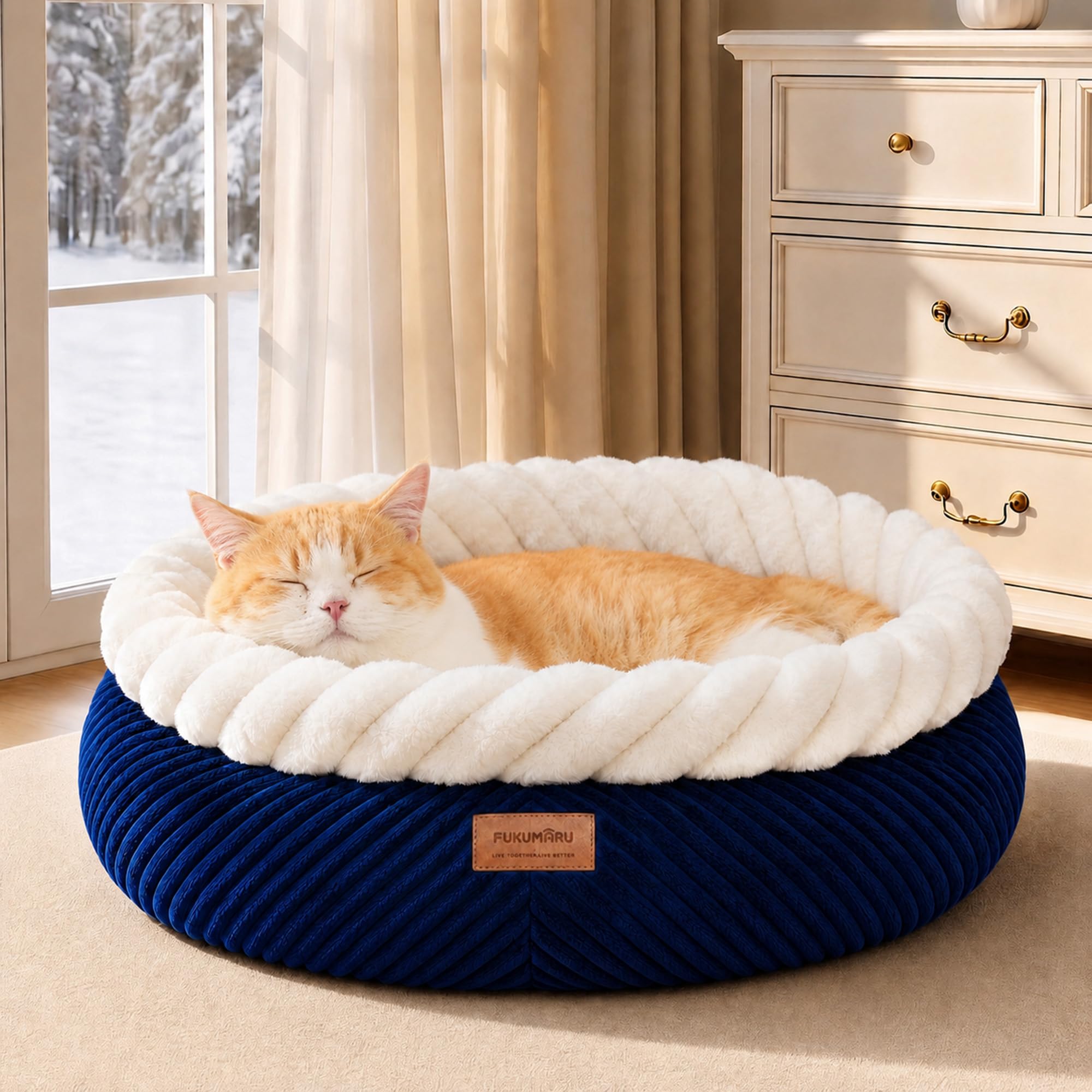 Cat bed, soothing donut cat bed, plush faux fur and corduroy kitten bed