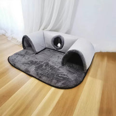 Three in one cat tunnel bed, warm and fluffy pet game mat, cave bed, anti slip base, suitable for small and medium-sized cats
