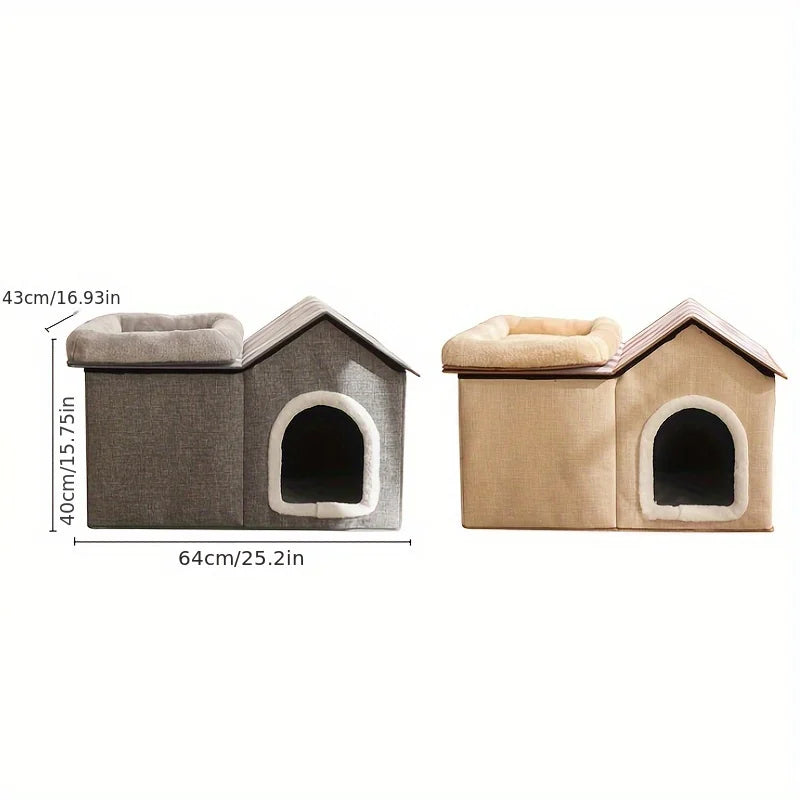 2-in-1 cat house with movable bed - suitable for indoor and outdoor use