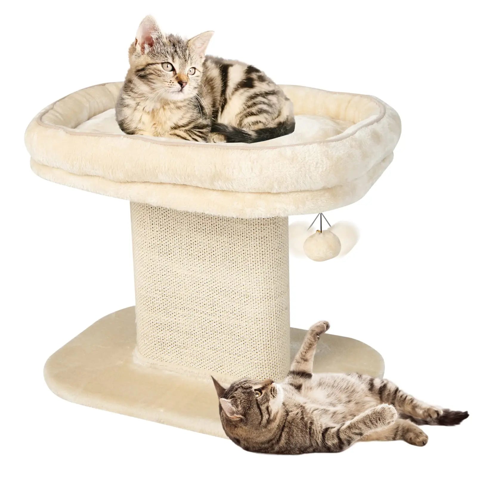 19.5-inch cat tree with 2 layers of minimalist style, paired with a sisal grab bar and comfortable bass, suitable for indoor cat beige