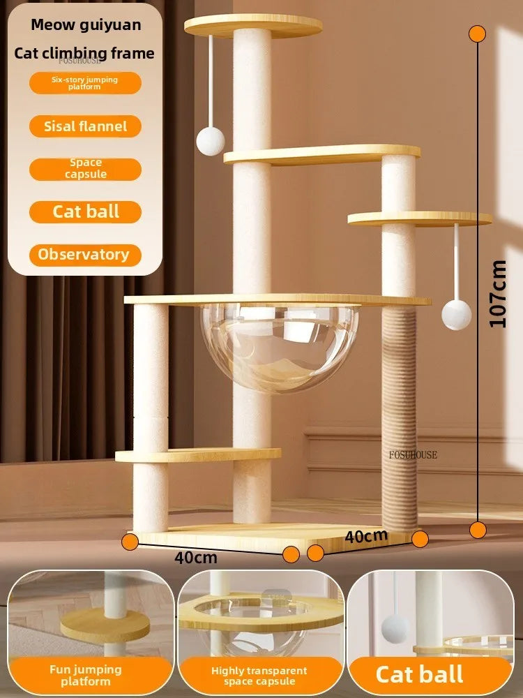 Multi layer sisal cat tree tower home leisure cat catching column, with hammock creative design pet furniture