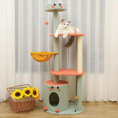 Plant Design Cat Tree Tower With Sisal Scratching Post Pillar Colorful Multi Level Platform Washable Pet Furniture