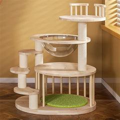 Solid Wood Cat Tower, Scratching Post, Short Climbing Frame, Indoor Jumping Platform, Cat Tree Bed