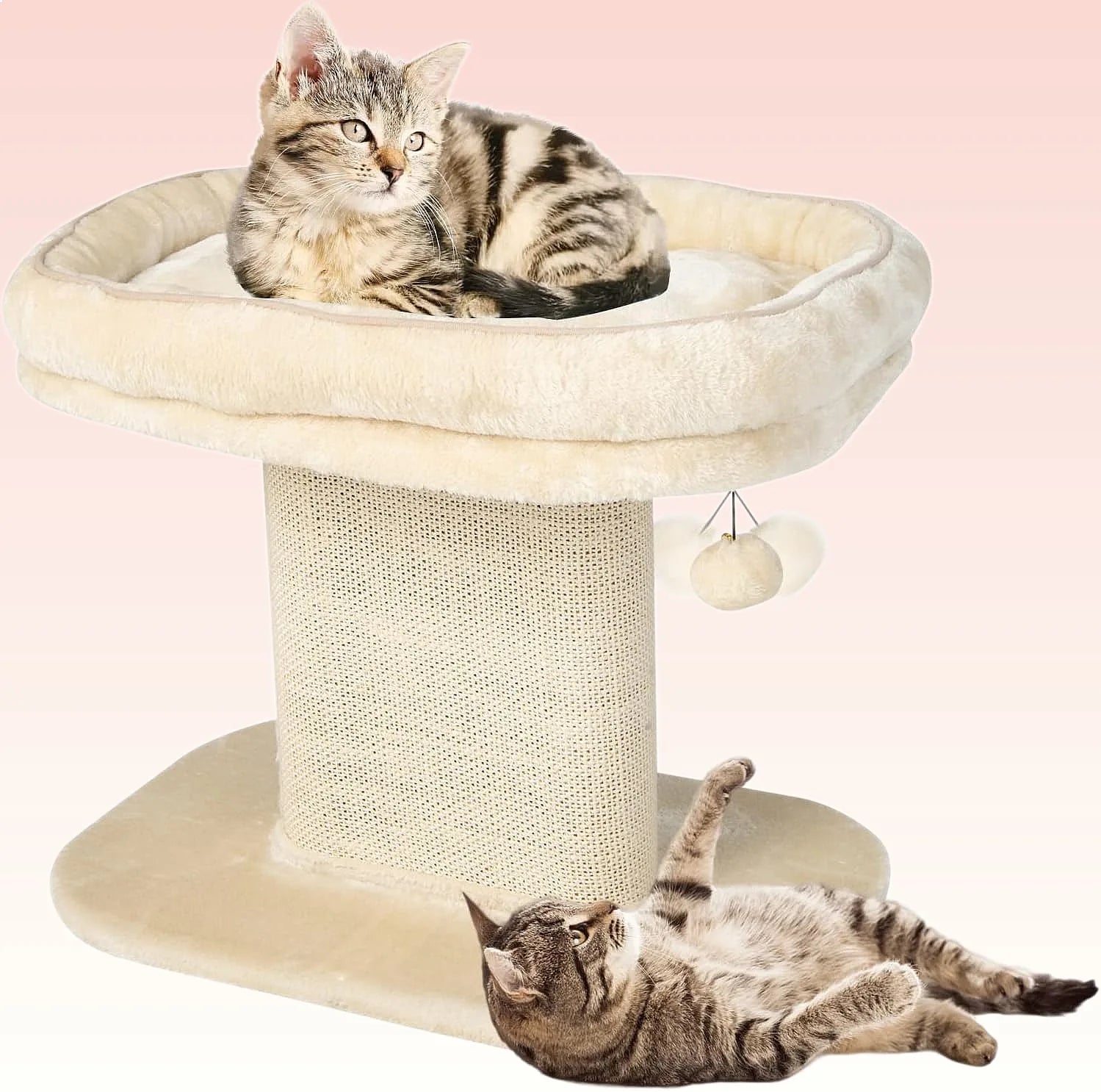 19.5-inch cat tree with 2 layers of minimalist style, paired with a sisal grab bar and comfortable bass, suitable for indoor cat beige