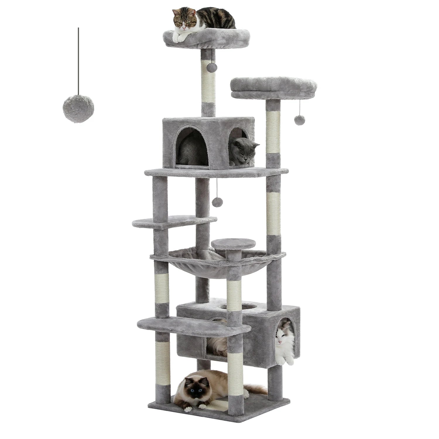 Cat tree and indoor cat tower, scratch column covered with sisal, spacious hammock cushion
