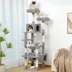 Cat tree and indoor cat tower, scratch column covered with sisal, spacious hammock cushion