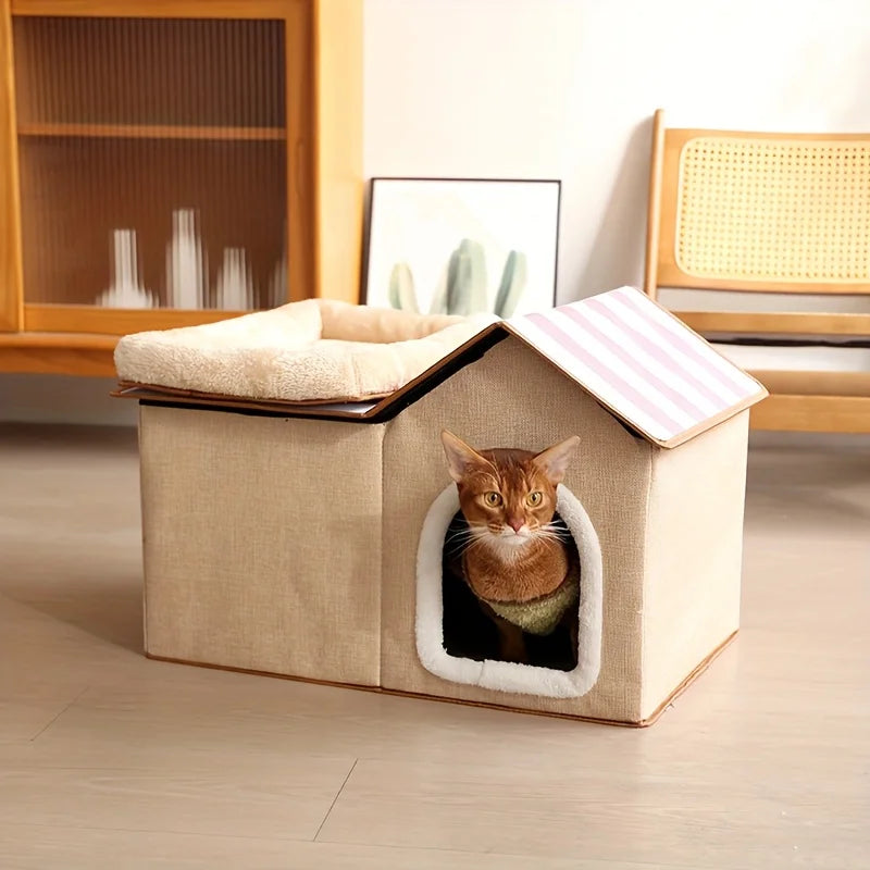 2-in-1 cat house with movable bed - suitable for indoor and outdoor use