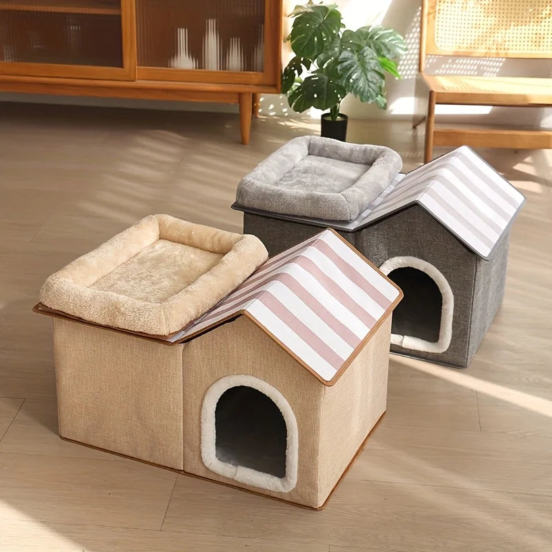 2-in-1 cat house with movable bed - suitable for indoor and outdoor use