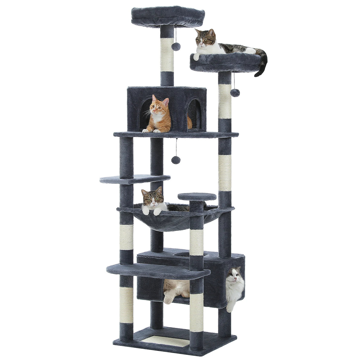 Cat tree and indoor cat tower, scratch column covered with sisal, spacious hammock cushion