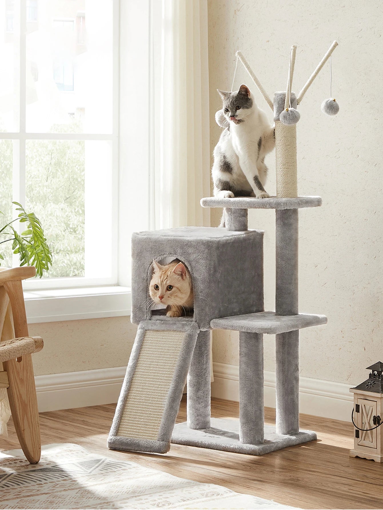 Cat Tree, 46.5-inch Cat Tower Indoor Cat, Kitten, Multi story Plush Cat Apartment, 16.5 X 12.6 X 46.5 inches