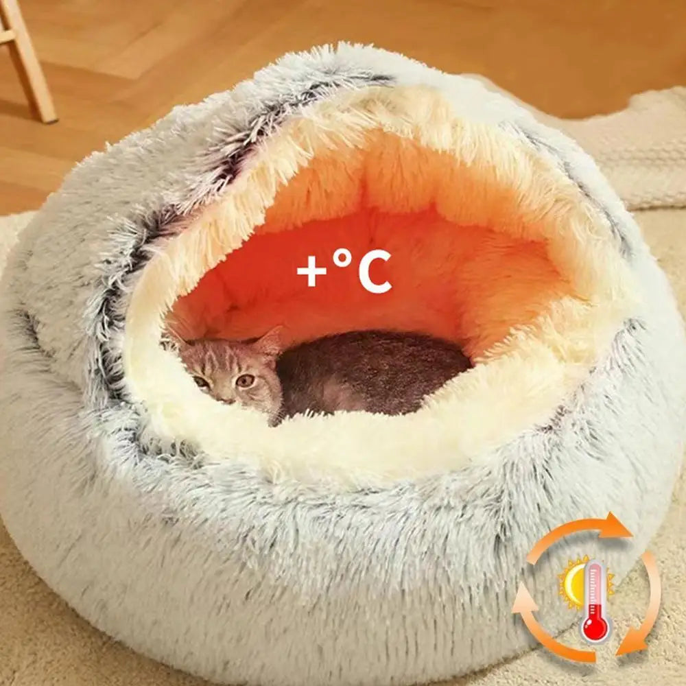 2-in-1 soft plush pet bed with lid, circular cat bed, pet mattress, warm cat bed