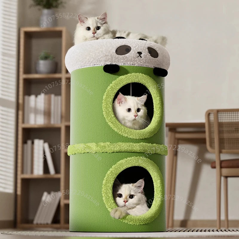 Panda style cat climbing frame, wear-resistant sisal grab pole, multifunctional pet cat nest