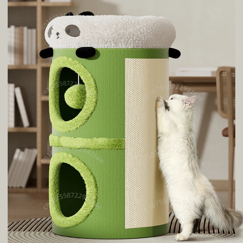 Panda style cat climbing frame, wear-resistant sisal grab pole, multifunctional pet cat nest