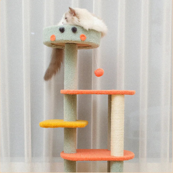 Plant Design Cat Tree Tower With Sisal Scratching Post Pillar Colorful Multi Level Platform Washable Pet Furniture