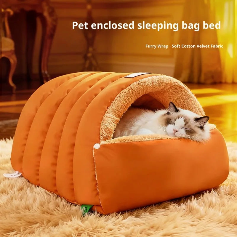 Semi enclosed leather sleeping bag, washable cat house