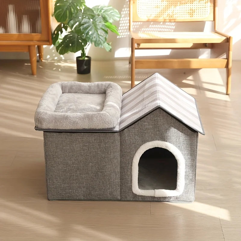 2-in-1 cat house with movable bed - suitable for indoor and outdoor use