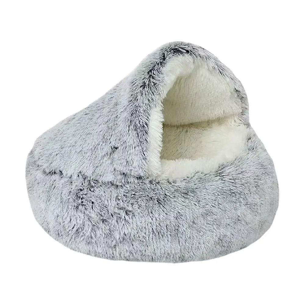 2-in-1 soft plush pet bed with lid, circular cat bed, pet mattress, warm cat bed