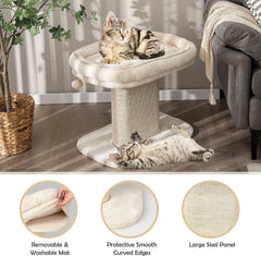 19.5-inch cat tree with 2 layers of minimalist style, paired with a sisal grab bar and comfortable bass, suitable for indoor cat beige