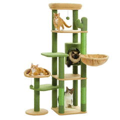 Big cat tree, cactus shaped wooden pet bed, sisal claw pole, Big cat villa