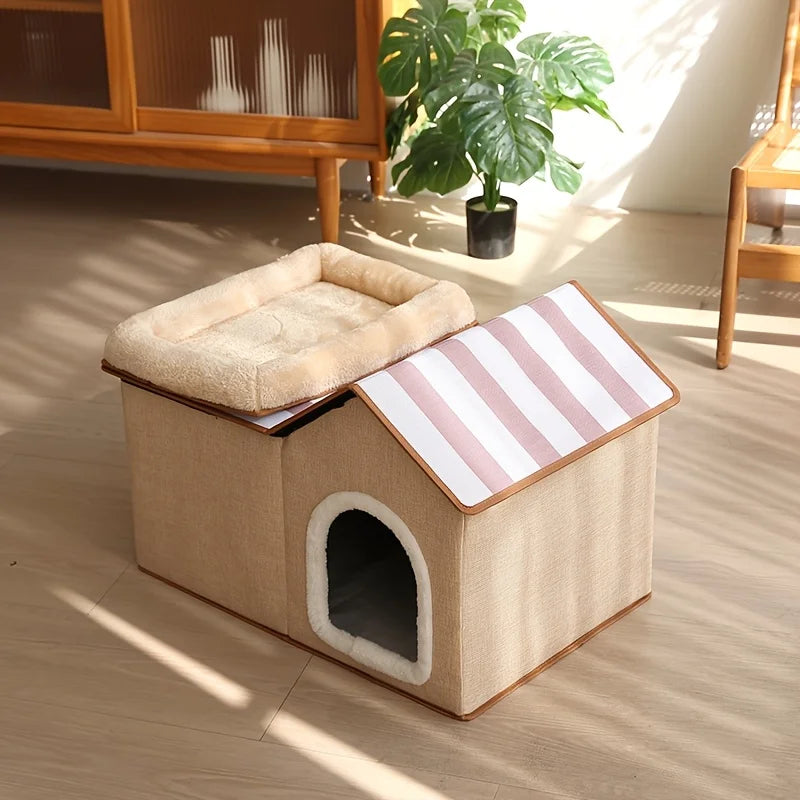 2-in-1 cat house with movable bed - suitable for indoor and outdoor use